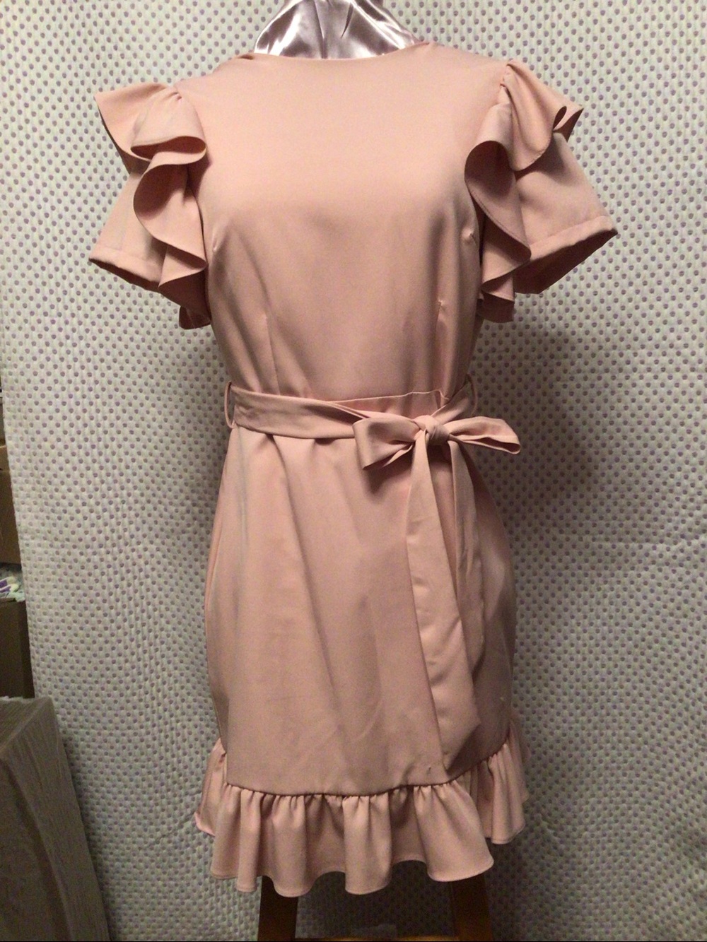 Ruffled Sleeve Pink Mini Dress